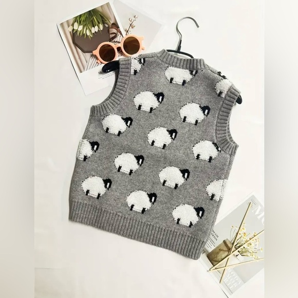 NWT Kids Princess Diana Inspired Sleeveless Sheep Sweater Vest Unisex Gray - Picture 2 of 5